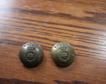 Vintage brass metal buttons x 2 antique Canadian Military Honi Soit Qui Mal y Pense