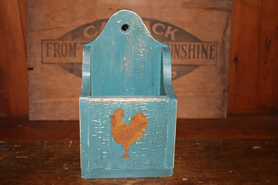Rooster Wood Wall Box Distressed Reclaimed Wooden Handmade Etsy