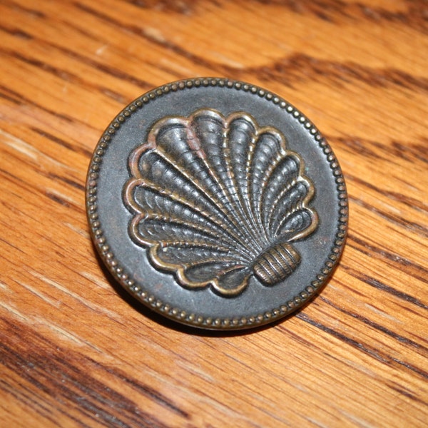 Vintage brass metal button Large shell antique