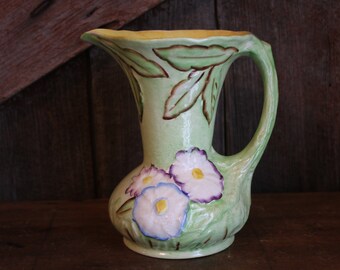 James Kent jug pitcher art pottery England 1930's flower floral green