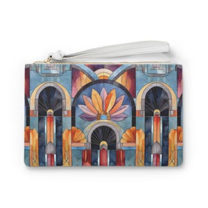 Art Deco Vibe Clutch Geldbörse Vegan Leder Armband Frauen Geschenk Griff Brieftasche Stadion Größe Grab and Go