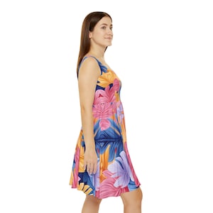 Tropical Floral Skater Dress Colorful Casual Summer Dress Beach Wear Lightweight Vacation Travel Outfit