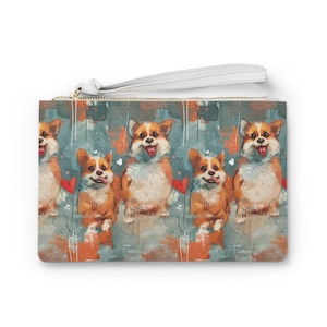Bolso de mano con diseño de perro Corgi, de piel vegana, para mujer, ideal como regalo, tipo cartera de mano, tamaño estadio, para noche.