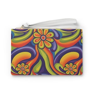Pochette avec bracelet en cuir végétalien Vibe des années 60 pour femme Sac à main cadeau Pochette Portefeuille Sac à main de soirée à emporter
