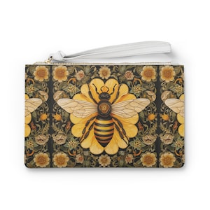 Honey Bee Vegan Leather Wristlet Women Gift Chic Purse Clutch Wallet Stadium Approved Evening Purse