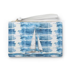Bolsa clutch estilo veleiro, couro vegano, feminina, presente, estilo náutico, azul, carteira clutch chique, bolsa para noite, pegue e leve