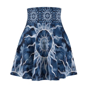 Skater Skirt Women&#39;s Boho Shibori Style Indigo Sun Print Flared Short Skirt Casual Fashion Evening Wear