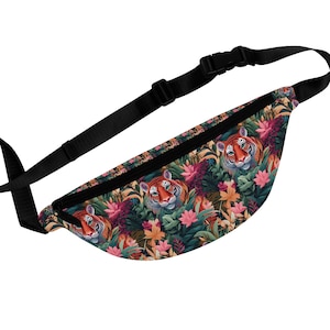 Wearable Art Tiger Botanical Print Fanny Pack Women Gift Men Belt Bag Colorful Festival Grab and Go Bag