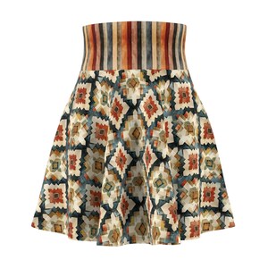 Geometric Print Women&#39;s Skater Skirt Tribal Pattern Earth-tone Stylish Casual Flared Short Skirt Gift For Her