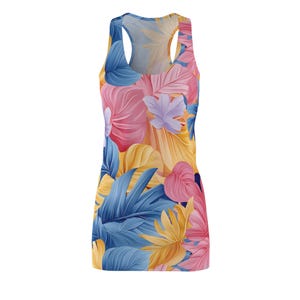 Tropical Floral Racerback Dress Summer Fashion Lightweight Vacation Outfit Beachwear Floral Print Dress Perfect for Parties