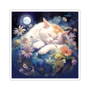 Dreamy Cat Art Sticker: Whimsical Laptop, Journal Decal