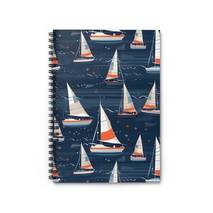 Quaderno a spirale con righe a tema nautico e barca a vela, regalo per uomo e donna, diario, quaderno per gli amanti delle barche, regalo per scrittori creativi e adolescenti