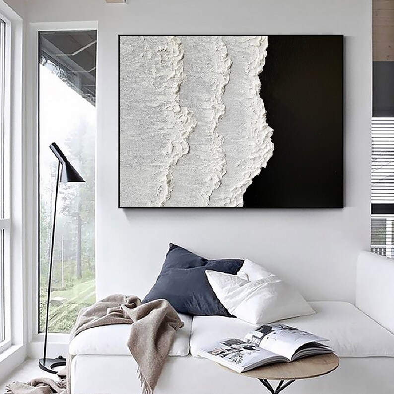 Black and White 3D Painting Black Textured Wall Art Black and Etsy