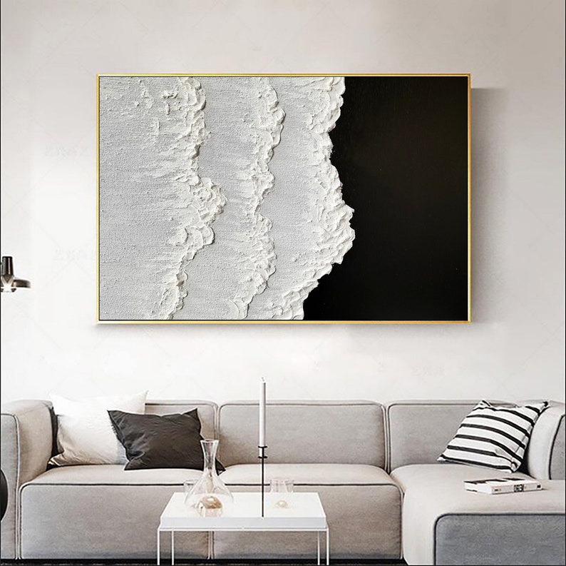 Black and White 3D Painting Black Textured Wall Art Black and Etsy