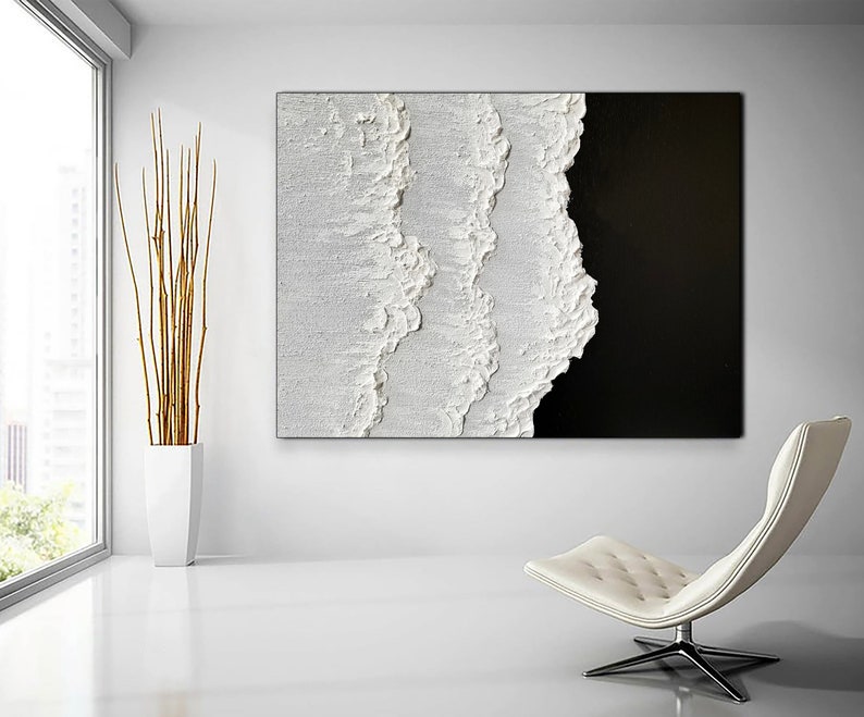 Black and White 3D Painting Black Textured Wall Art Black and Etsy