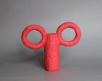 Paper Sculptural Vase / Neon Pink Paper Pulp Vessel / Sustainable Art / Sculptural Mixed-Media Vase / Handmade Upcycled Vase