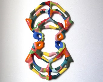 Ceramic Sculpture / Abstract Stoneware Relief Sculpture / Colorful Ceramic Wall Art