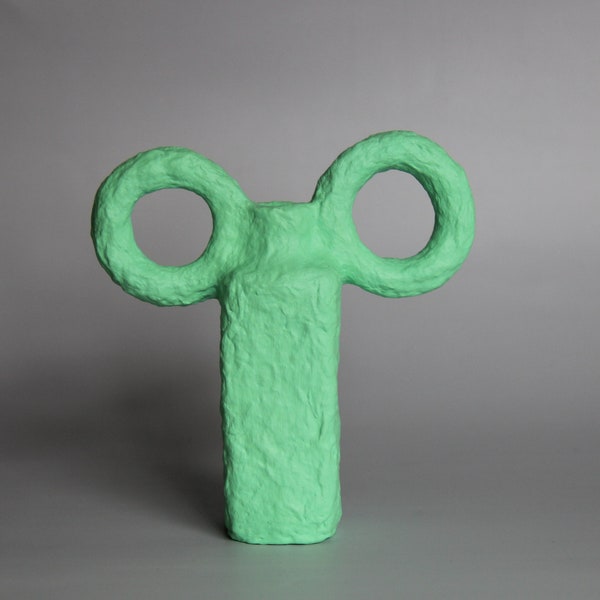 Paper Sculptural Vase / Light Green Paper Pulp Vessel / Sustainable Art / Sculptural Mixed-Media Vase / Handmade Upcycled Vase