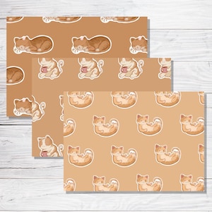 Cartões postais com ilustrações de gatos fofos - Pacote com 3 | Cartões postais feitos à mão para correspondência, cartas, diário, viagens