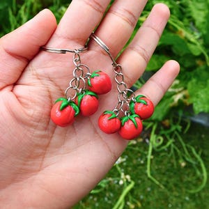 3 Handmade Tomato Polymer Clay Charms - with platinum tone iron loop for jewelry making, keychains, bag accessories, phone charms