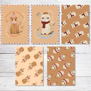 Cartões postais de gatos fofos - Pacote com 5 | Cartões postais feitos à mão para correspondência, cartas, diário, viagens
