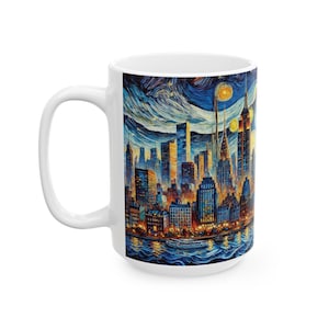 New York City Ceramic Mug, Manhattan Art Style Coffee Cup, NYC Skyline Tea Mug, Big Apple Gift Idea, Empire State Building Souvenir, Tourist