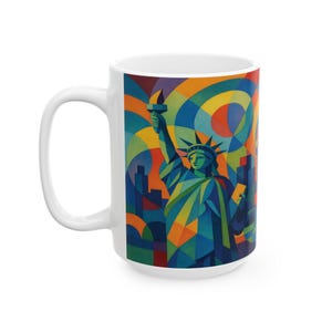 Statue of Liberty Abstract Ceramic Mug, NYC Coffee Cup, New York City Gift, Patriotic Tea Mug, Travel Souvenir, Statue of Liberty Kitchen