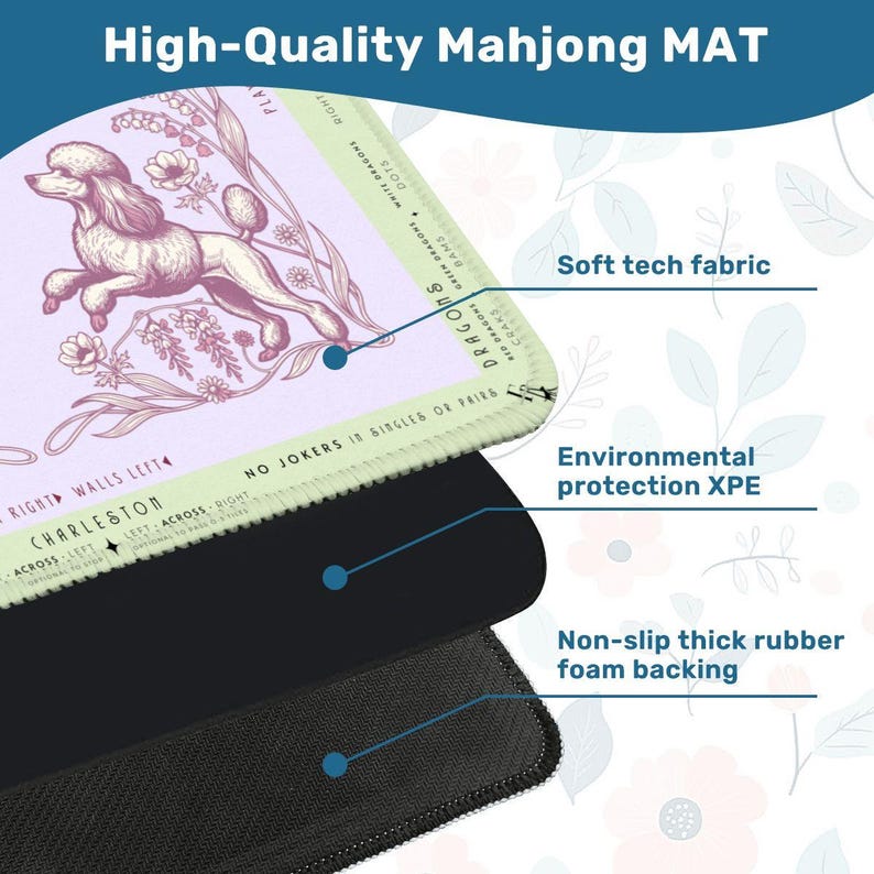 Poodle Mahjong Mat Lilac Green | Coiffed Poodle Mahjong Mat | Dog Mahjong Mat | Mahjong Table Mat | Mahjong Accessories | Poodle Lover Gift image 3