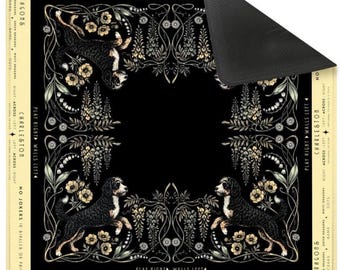 Bernedoodle Mahjong Mat • Black & Gold Floral Art Nouveau Design • Elegant Dog Lover Gift  Game Night Accessory