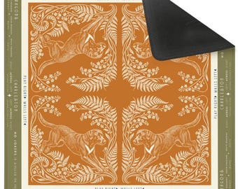 Masculine Mahjong Mat • Burnt Orange & Olive • Lab Mix Dog Design • Vintage Art Nouveau Style