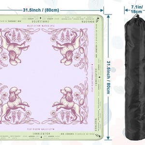 May include: A lavender and green game mat, 31.5 inches (80cm) square, featuring poodle illustrations and text. Includes a black carrying bag, 33.5 inches (85cm) long. The mat has text that reads "Dragons", "Charleston", and "No Jokers".