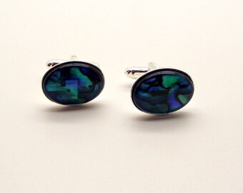 Blue Abalone Shell Oval Gold Plated Cufflinks