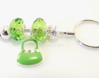 Green Key Chain - Green Crystal Key Ring With Cute Green Handbag Charm