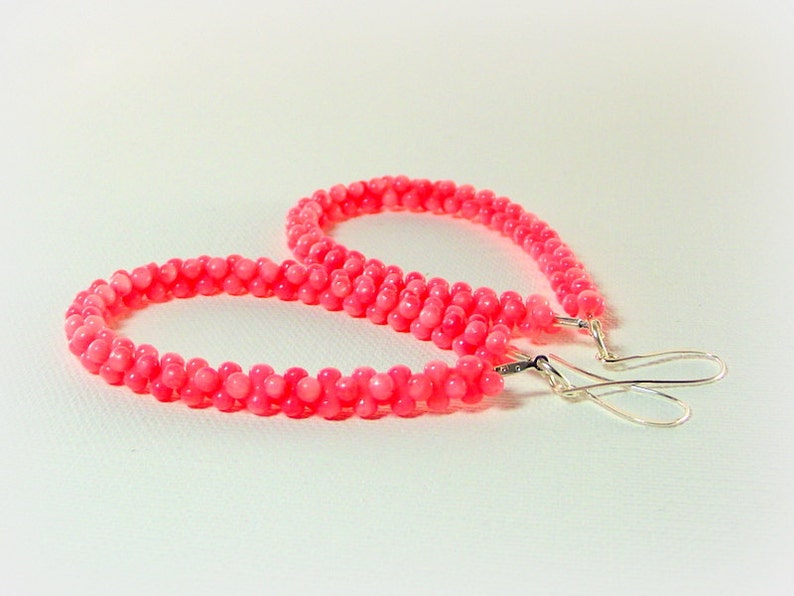 Pink Earrings The Pink Beaded Bead Hoop Earrings Featuring Etsy