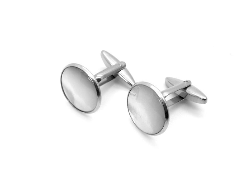 White Pearl Cufflinks White Mother of Pearl Cufflinks, White Cufflinks 16mm and 18mm Round 16mm Ant Silver