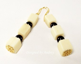 Black  and White Earrings - Black and White Triple Block Earrings