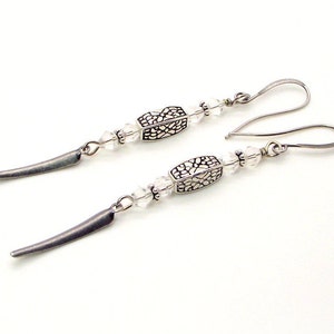 Silver Earrings - Clear Crystal Antique Silver Spiky Drop Earrings – Silver Spiky Earrings – Antique Silver and Crystal Earrings