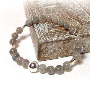 Men&#39;s Gray Bracelet - Gray Morning Sky Men’s Labradorite and Silver Bracelet - Mens Labradorite Bracelet