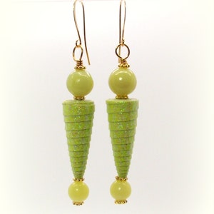 Yellow Earrings Bottoms Up Lemon Jade Sparkle Cone Bead Earrings Lemon Jade Earrings image 1