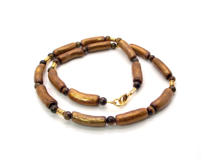 Down to Earth Men's Brown Necklace Golden Sponge Coral and Brown Tigers