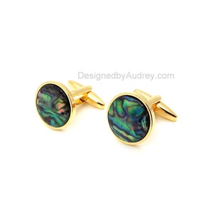 Green and Blue Cufflinks - Abalone Cufflinks – Green and Blue Colorful Abalone Cufflinks