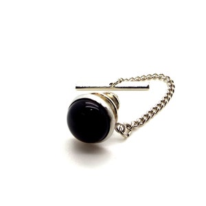 Onyx Tie Tac Black Onyx Tie Tac Black Tie Tac with Chain Black Tie Tack image 4