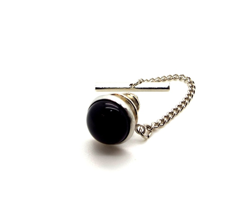 Onyx Tie Tac Black Onyx Tie Tac Black Tie Tac with Chain Black Tie Tack image 4