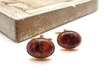 Red Cufflinks - Red Fusion Oval Cufflinks - Red Carnelian Copper Mohave Cufflinks – Red and Copper Cufflinks