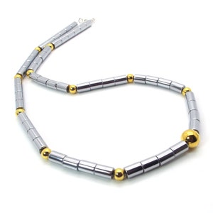 Silver Hematite Mens Necklace Silver and Gold Mens Necklace Mens Hematite Necklace image 9