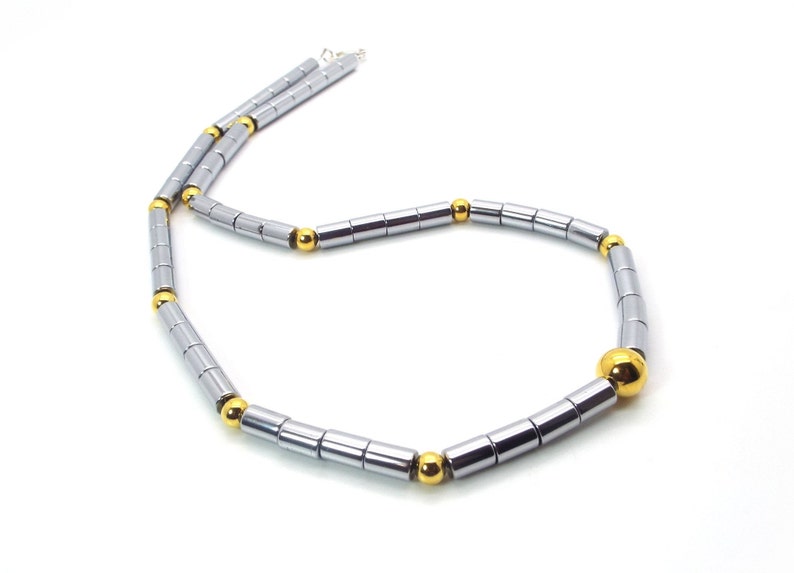 Silver Hematite Mens Necklace Silver and Gold Mens Necklace Mens Hematite Necklace image 9