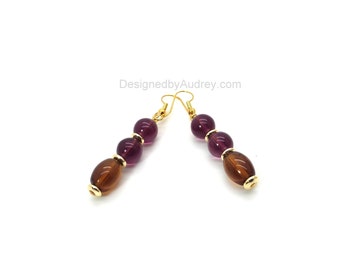 Brown Earrings – Brown Earrings Accented in Gold – Brown Stacked Earrings