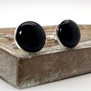Blue Sandstone Cufflinks - A Clear Starry Night Round Blue Sandstone Cufflinks - Midnight Blue Cufflinks - Blue Cufflinks