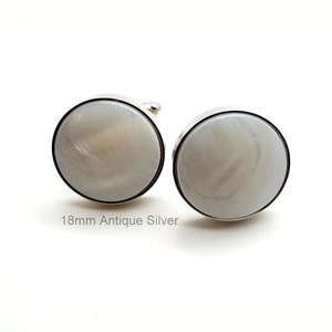White Pearl Cufflinks White Mother of Pearl Cufflinks, White Cufflinks 16mm and 18mm Round 18mm Anti Silver