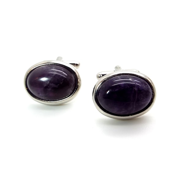 Amethyst Cufflinks – Amethyst Oval Cufflinks III – Purple Cufflinks